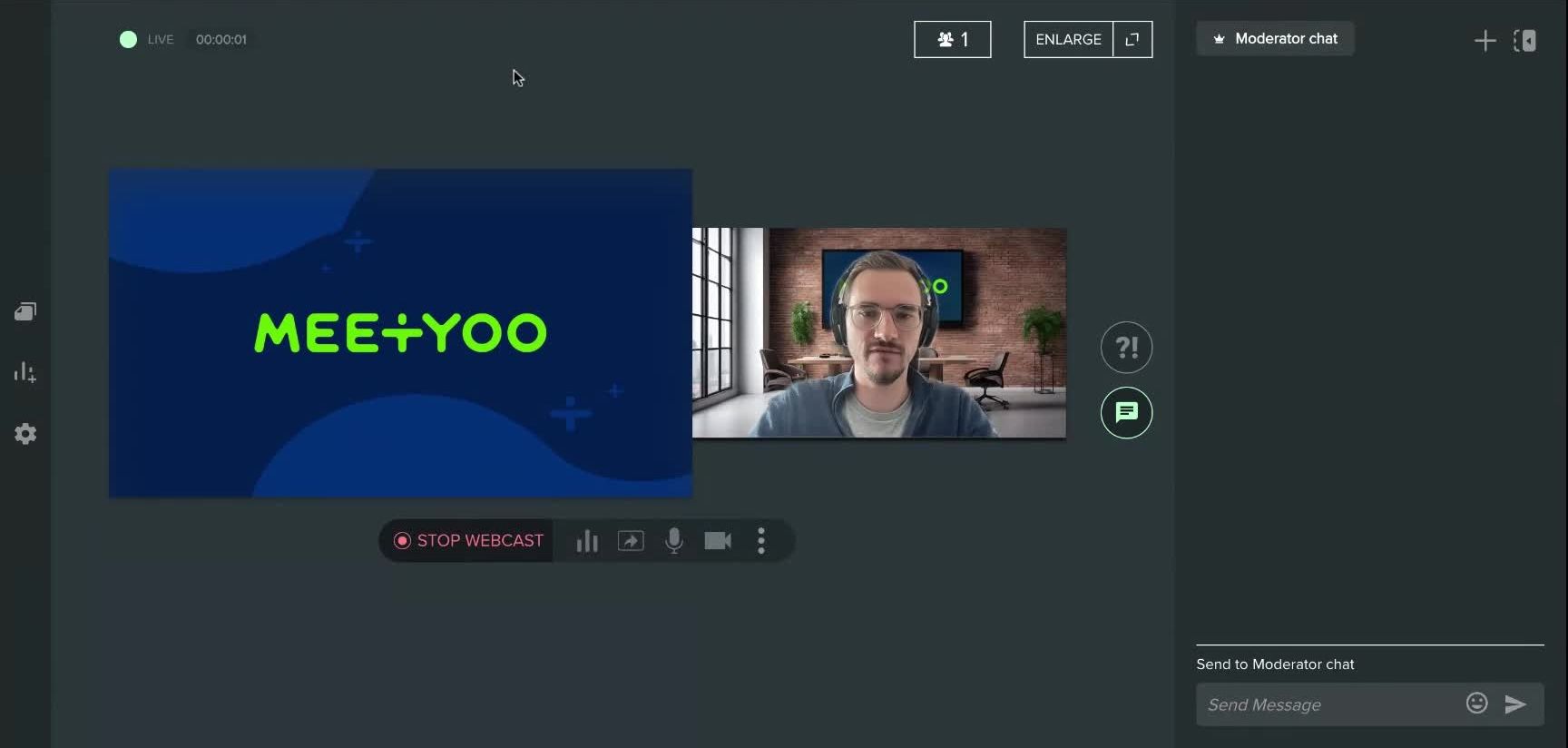 Vista en vivo del webcast para presentadores
